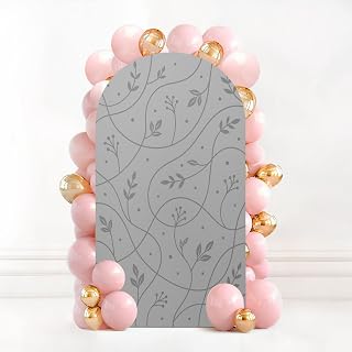 7.2FT Wedding Arch Backdrop Cover Surface Cement Wall is Rough Paint Light Gray Color Texture Material Spandex Fitted Fabric Round Top Stretchy Stand Covers for Baby Shower Birthday Party Decoration