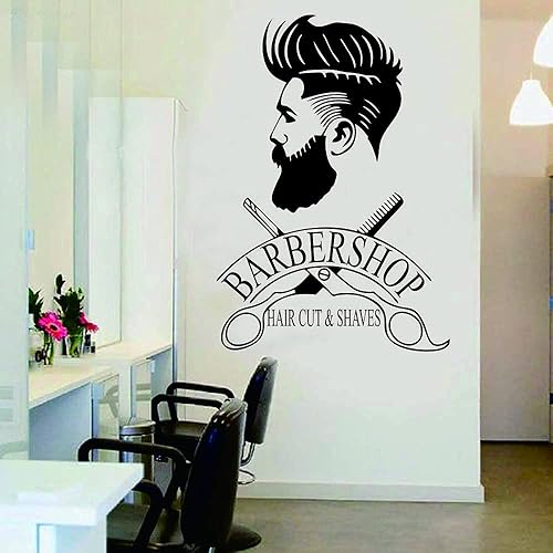 Adhesivo decorativo de pared extraíble de barbería Art Man Barbershop Decoración de pared Stiker para decoración de ventana (22.4 x 15.7 in, JWH108)