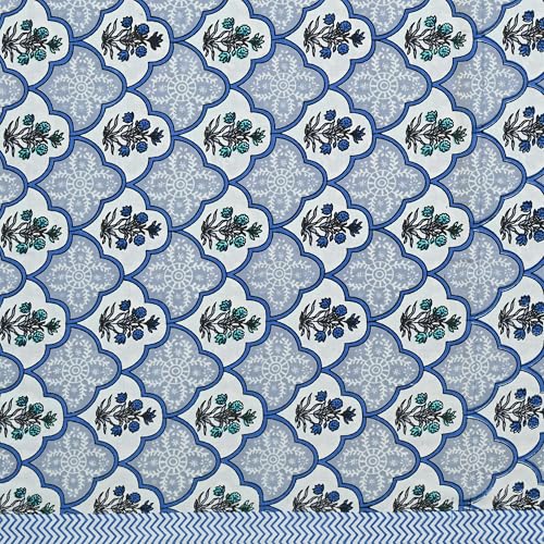 Image of India 100% Pure Cotton Jaipuri Printed Double Bedsheet with 2 Pillow Covers | Traditional Sanganeri Floral Design | Soft Breathable Fabric | King Size Bedsheet for Bedroom (Kaya33)