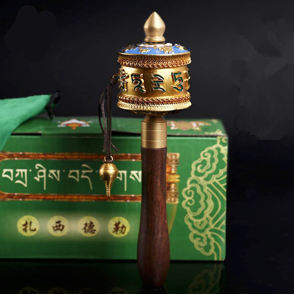 NA 18.5cm Pure Copper Buddhist Tranic Suppliers Smooth Quiet Green Tara Scripture Hand Cranking Prayer Wheel Crafts