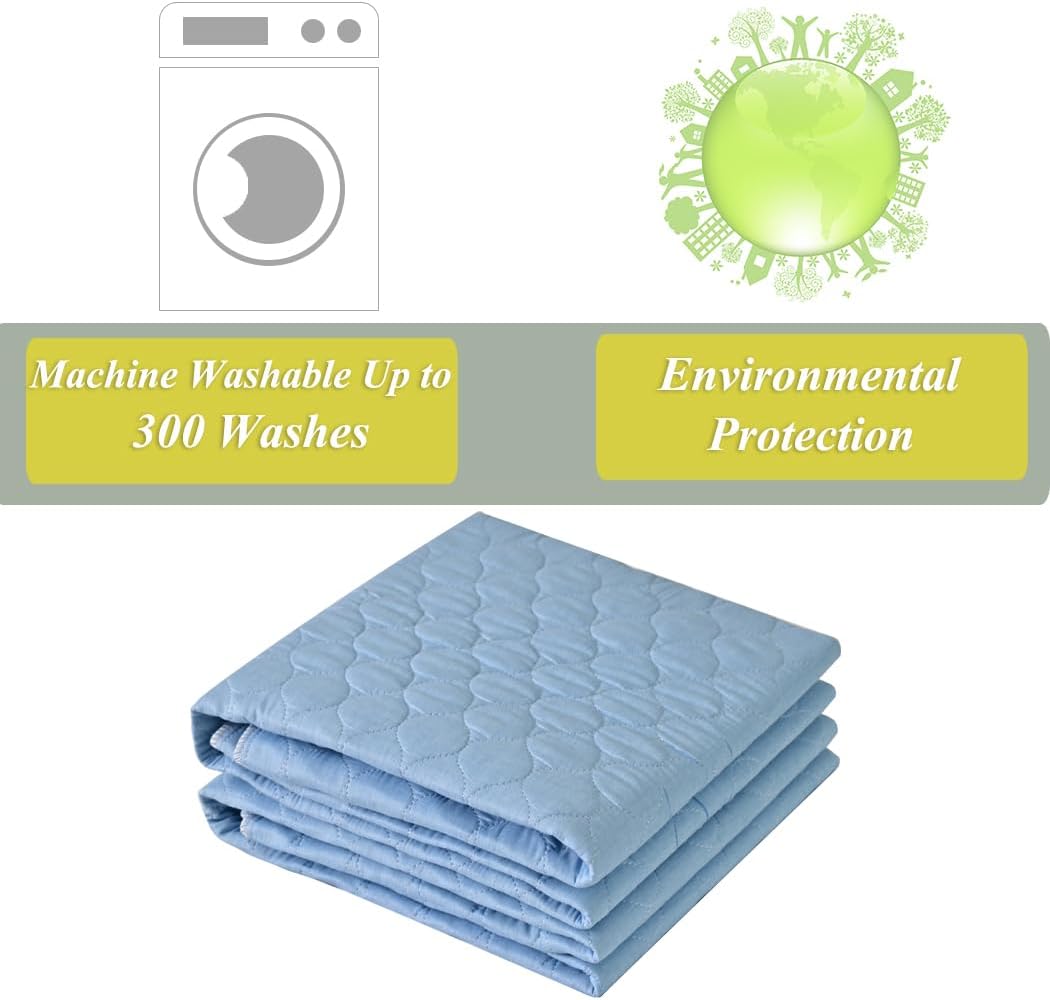 Positioning Bed Pad with 8 Handles, Ultra Absorbent Incontinence Underpad 36”x52” Extra Large Waterproof Reusable Transfer Pad for Adults and Elderly at Home & Hospital (Blue 2 Pack)