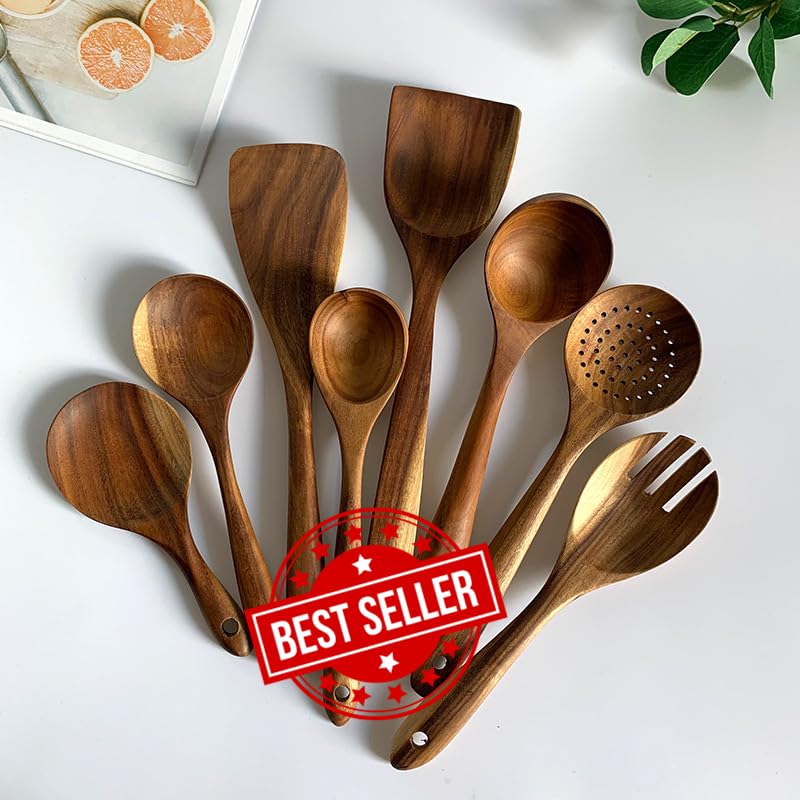 8-Piece Thai Teak Cooking Utensil Set | Handcrafted, Sustainable Teakwood Kitchen Tools | Durable & Eco-Friendly Cookware