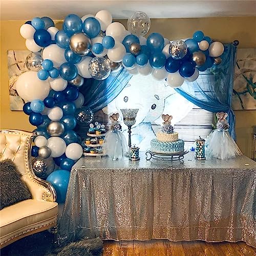 60 Pcs Blue and Silver Balloons, Navy Royal Blue Silver Party Balloons with Metallic Confetti Helium Latex Balloons for Birthday Baby Showers Fathers Day 2025 Graduation Decoration - Image 5