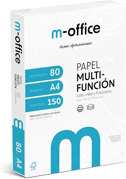 Pack Folios A4 80gr, paquet de 150 feuilles, papier multifonction pour imprimante jet d'encre et laser, feuilles A4 210 x 297 mm idéal pour le bureau et la maison · m-office (150 feuilles) - 1