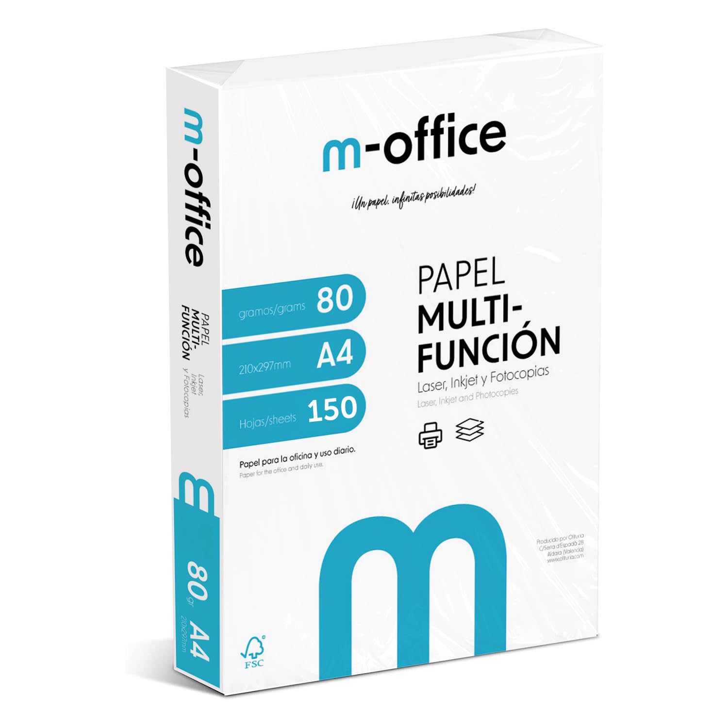 A4-Papier, 80 g, Packung mit 150 Blatt, Multifunktionspapier für Inkjet- und Laserdrucker, A4-Blätter, 210 x 297 mm, ideal für Büro und Zuhause · m-office (150 Blatt)