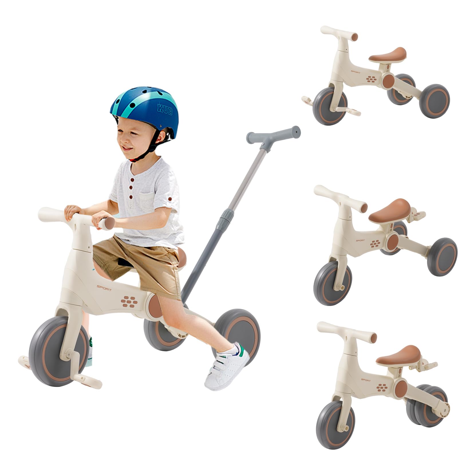 Kinder Laufrad ab 1 Jahr,Kinderdreirad mit Schubstange,Musik und Licht,Kinder Laufrad ab 1 Jahr, mit verstellbarem Schiebegriff und abnehmbaren Pedalen für Kinder ab 12 Monaten