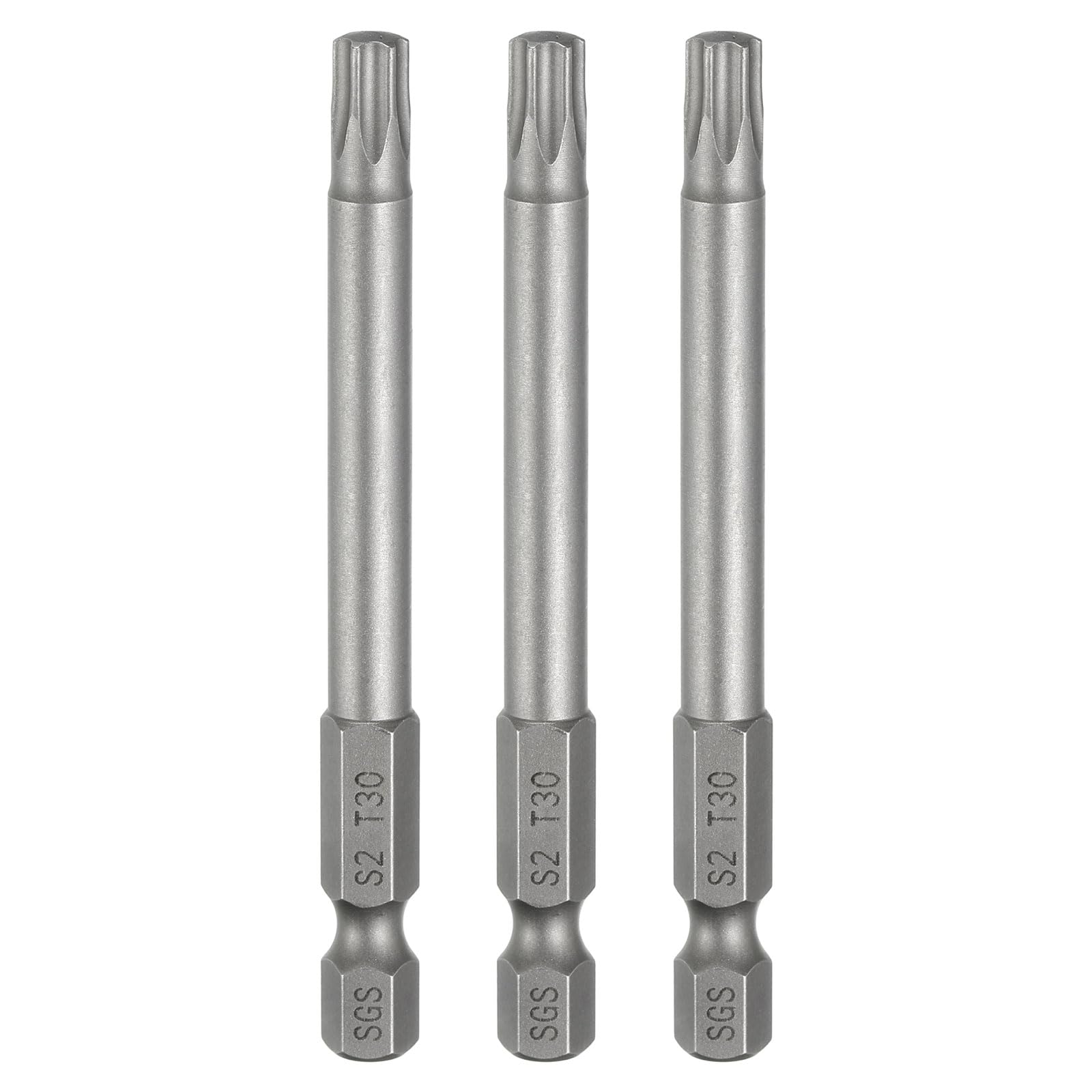 sourcing map 3pcs T30 Torx Head Screwdriver Bit 1/4" Hex Shank 3" (75mm) Long Magnetic No Hole Tip Tamper Proof 6 Point Star Screw Driver Drill Bits S2 Steel Industrial Power Screwdrivers