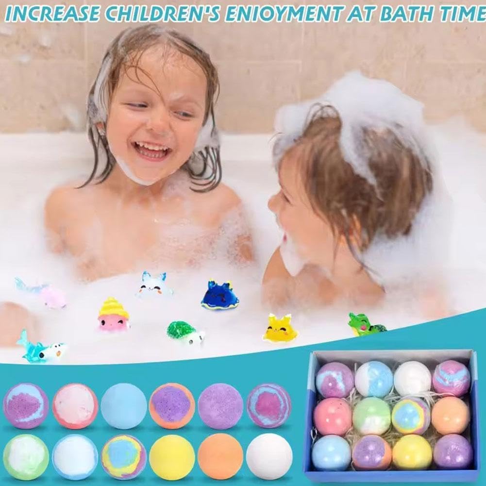 12 Pack Easter Bath Bombs with Surprise Inside,Natural Sea Salt Bath Ball Gift Set with 12 Unique Marine Animal,Color Changing Bathing Bomb Gift for Party Easter Basket Stuffers Egg Fillers