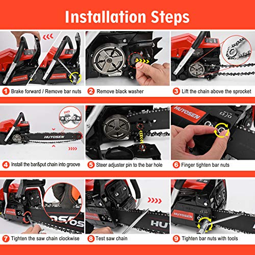 HUYOSEN 54.6CC 2-Stroke Gas Powered Chainsaw, 20-Inch Chainsaw, Cordless Handheld Gasoline Power Chain Saws for Cutting Trees, Wood, Garden and Farm(5520E Black Red).