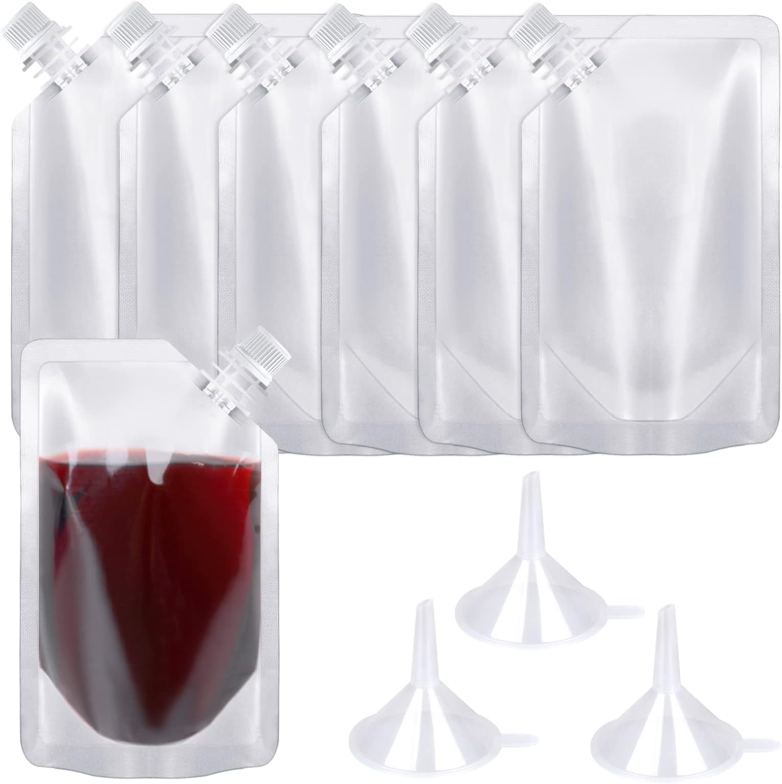 24 Pcs Plastic Flasks, 8 Oz Concealable and Reusable Drink Pouches, Leak-Proof Food Grade Plastic for Travel (8OZ-24PCS +3 Funnels)