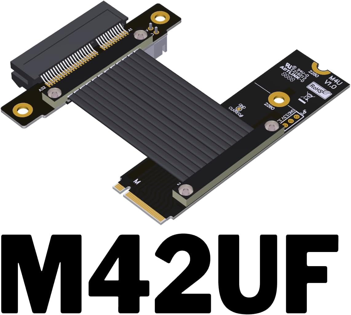 ADTLINK Pcie 4.0 M.2 Nvme to x4 Extension Flat Riser Cable Corner 90 Degrees Ful Speed for PCIE 4X SSD RAID, LAN, GPU, Capture Card Extender (M42UF, 30cm)