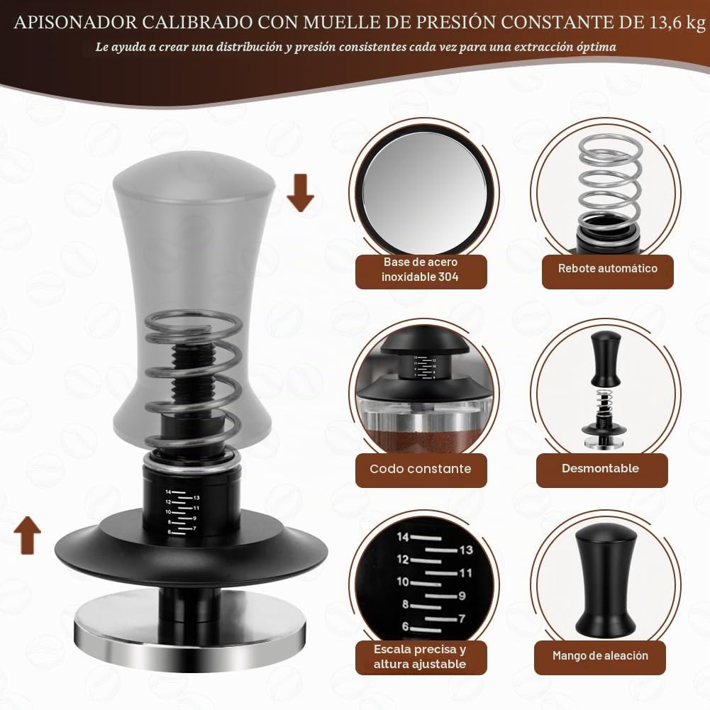 Y-Step 51mm Espresso Tamper Set con Tamper Estación, 5 en 1 Café Accesorios, con Distribuidor de Café Espresso, Agitador de Espresso, Estación de Apisonado, Cepillo de Limpieza de Café