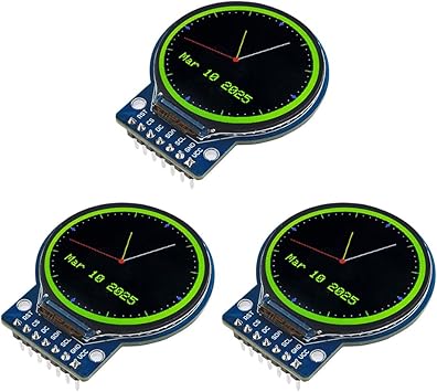 Hosyond 3PCS 1.28 Inch TFT LCD Round Display Screen Module RGB 240 * 240 GC9A01 Driver 4 Wire SPI for Arduino