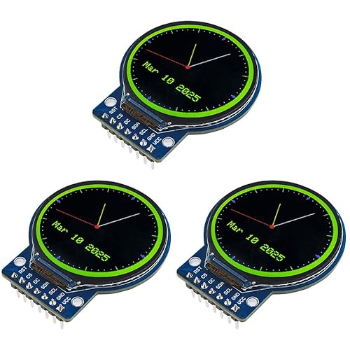 Hosyond 3PCS 1.28 Inch TFT LCD Round Display Screen Module RGB 240 * 240 GC9A01 Driver 4 Wire SPI for Arduino