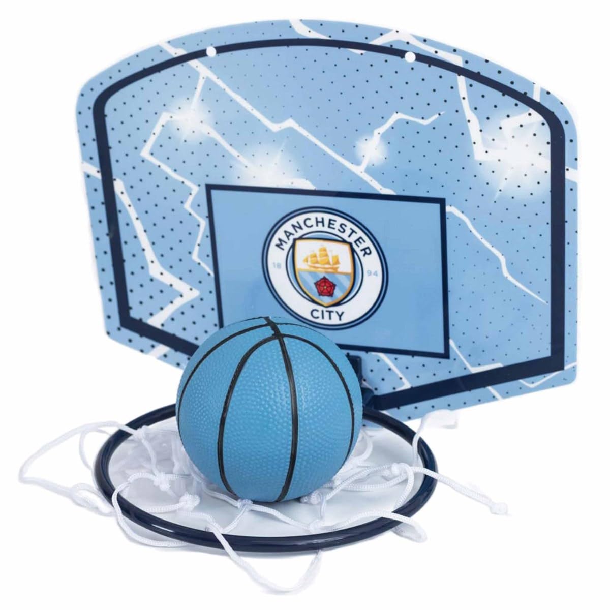 Hy-Pro Officially Licensed Manchester City Mini Basketball Set - Indoor Basketball Set with Backboard, Rim & Ball - Mini Basket Ball Hoop for Kids Room with Team Logo and Colours
