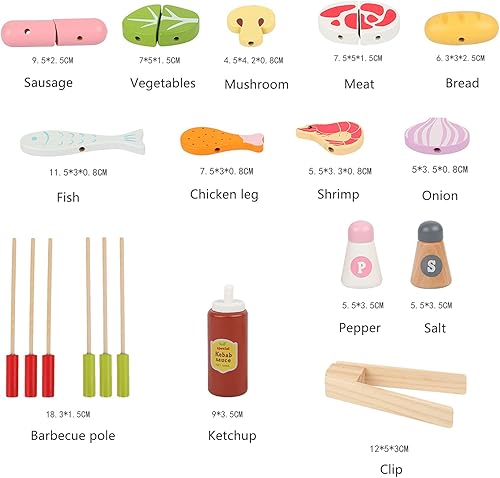 Miniatura 4 de Juego de parrilla de barbacoa de madera, juego de cocina para niñas y niños, ideal para niños de 3, 4, 5 años