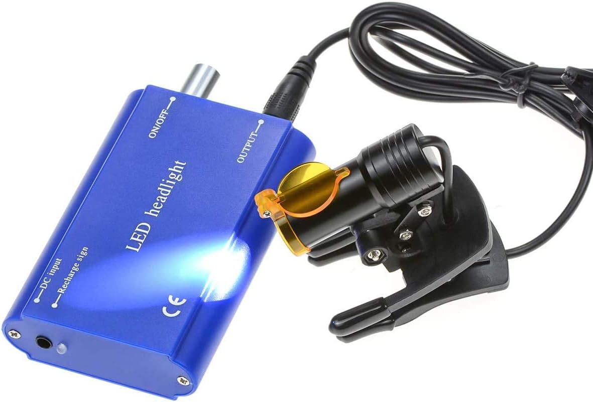 5W Portable LED Dental Headlight Clip On LED light Plastic Clip Headlamp with Filter For Binocular Loupes+ Latest Type Plastic Carry On Battery (Blue)
