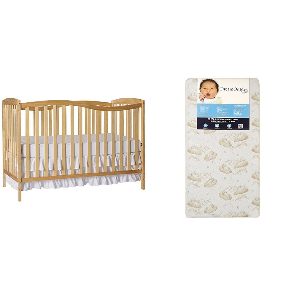 Photo 1 of Dream On Me Chelsea 5-in-1 Convertible Crib with Dream On Me Spring Crib and Toddler Bed Mattress, Twilight Natural Crib + Mattress