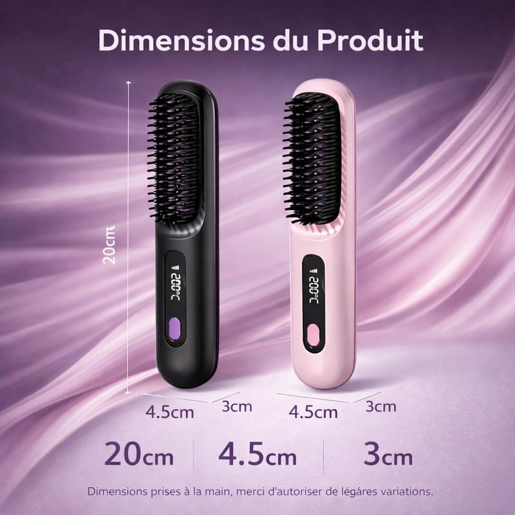 Brosse Coiffante Cocoony Cheveux Courts, Brosse Cheveux Lissante Rechargeable et Portable, Brosse Volumisante pour Coiffage Rapide (Noir)