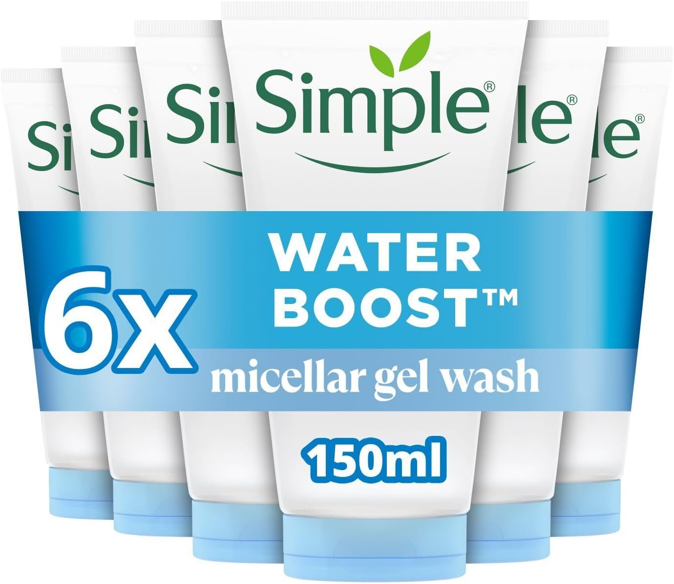 Water Boost Micellar Gel Face Wash - 100% Soap-Free Face Cleanser, deeply hydrates dry & sensitive skin for a revitalised & dewy complexion 6x 150 ml