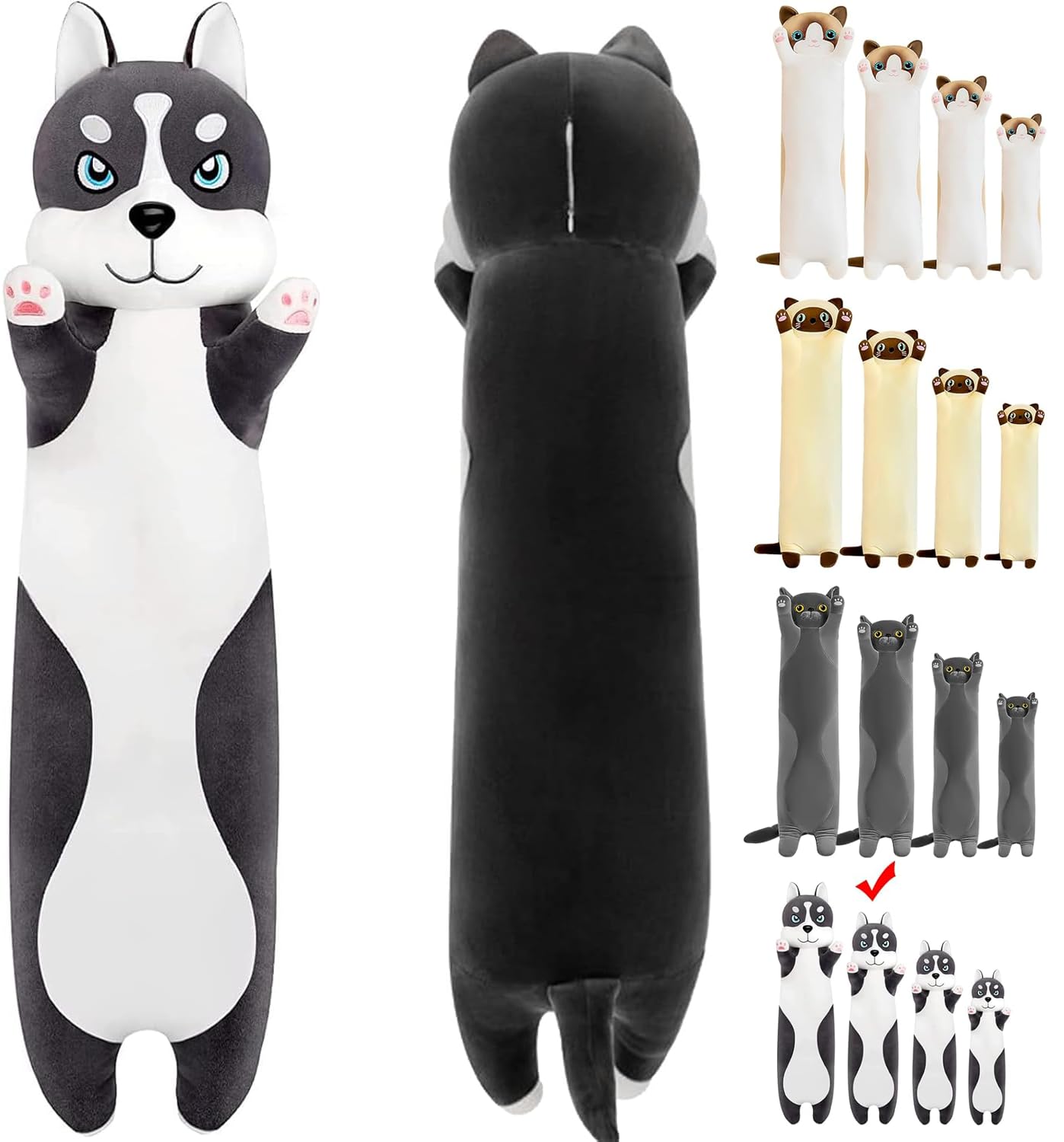 LEcylankEr Peluche Husky 50/70/90/110cm di Morbido Peluche per Cani, Cuscini e Cuscinoni di Peluche Animali, Peluche Husky per Bambini Adulti, Regali per Compleanni Natale San Valentino (90cm)