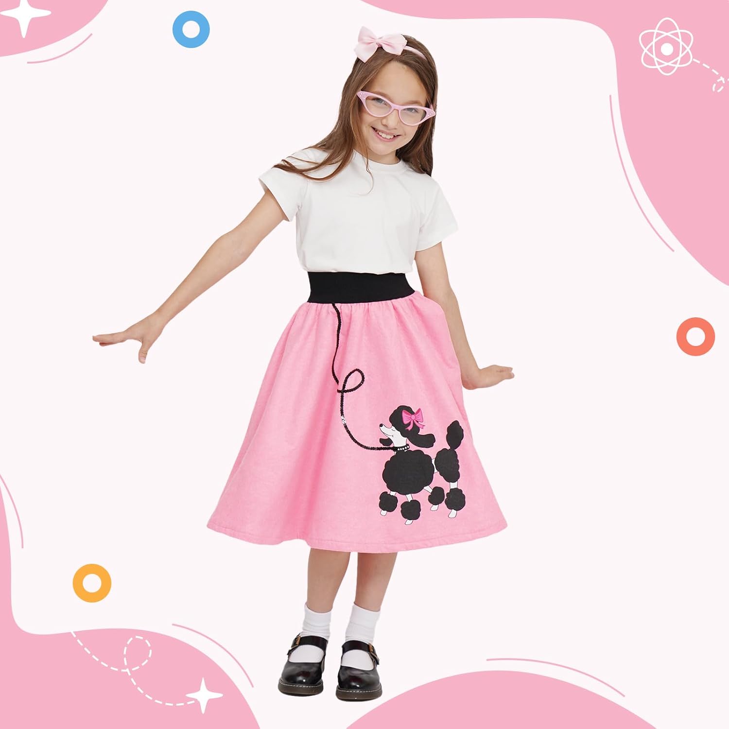 Miniatura 4 de FAYBOX Disfraz de falda de caniche de los años 50 para niñas, disfraz de 100 días de escuela para niños