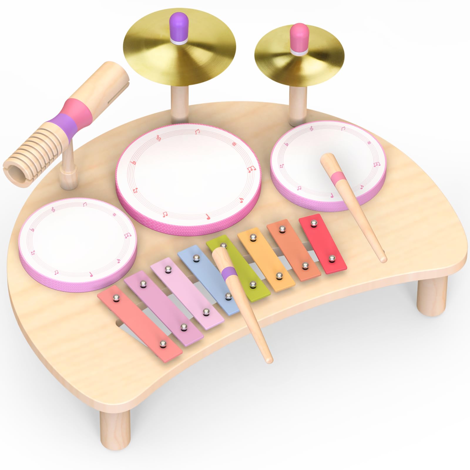 Juego de Tambor Musical para niñas de 1 a 3 años | Montessori Juguete Musical de Madera a Partir de 1 año | Kit de Tambor Infantil con xilófono | Juguete Educativo cumpleaños
