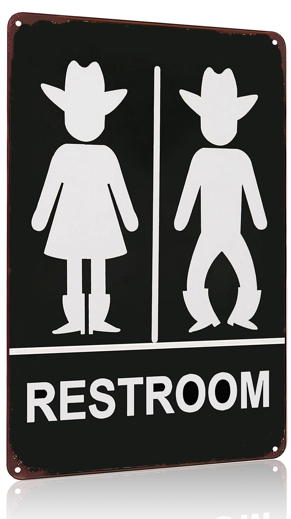 Crazysign Funny Bathroom Gifts Western Cowboy and Cowgirl Restroom Tin Sign for Bathroom Restroom Decor 8x12 Inch (3260)