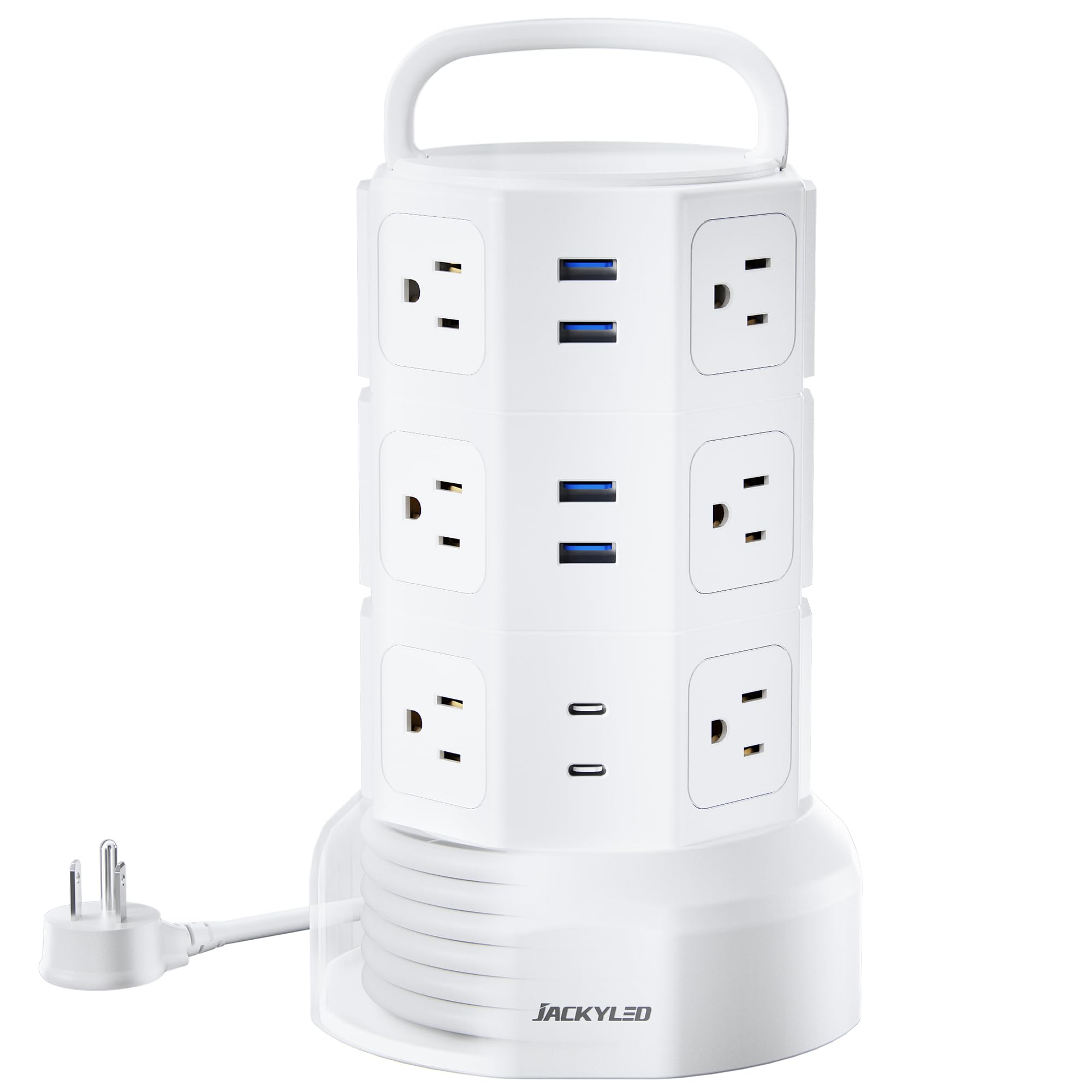 JACKYLED Power Strip Tower Surge Protector, 12 AC 6 USB (2 USB C), 1050J — Amazon image 13