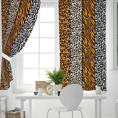 Zokyer Leopard Window Curtain Animal Cheetah Print Tiger Zebra Jungle Safari Wild Boa Boho Black White Brown 42" W X 63" L Curtains For Bedroom Living Room 2 Panels Rod Pocket Drapes #TOP4