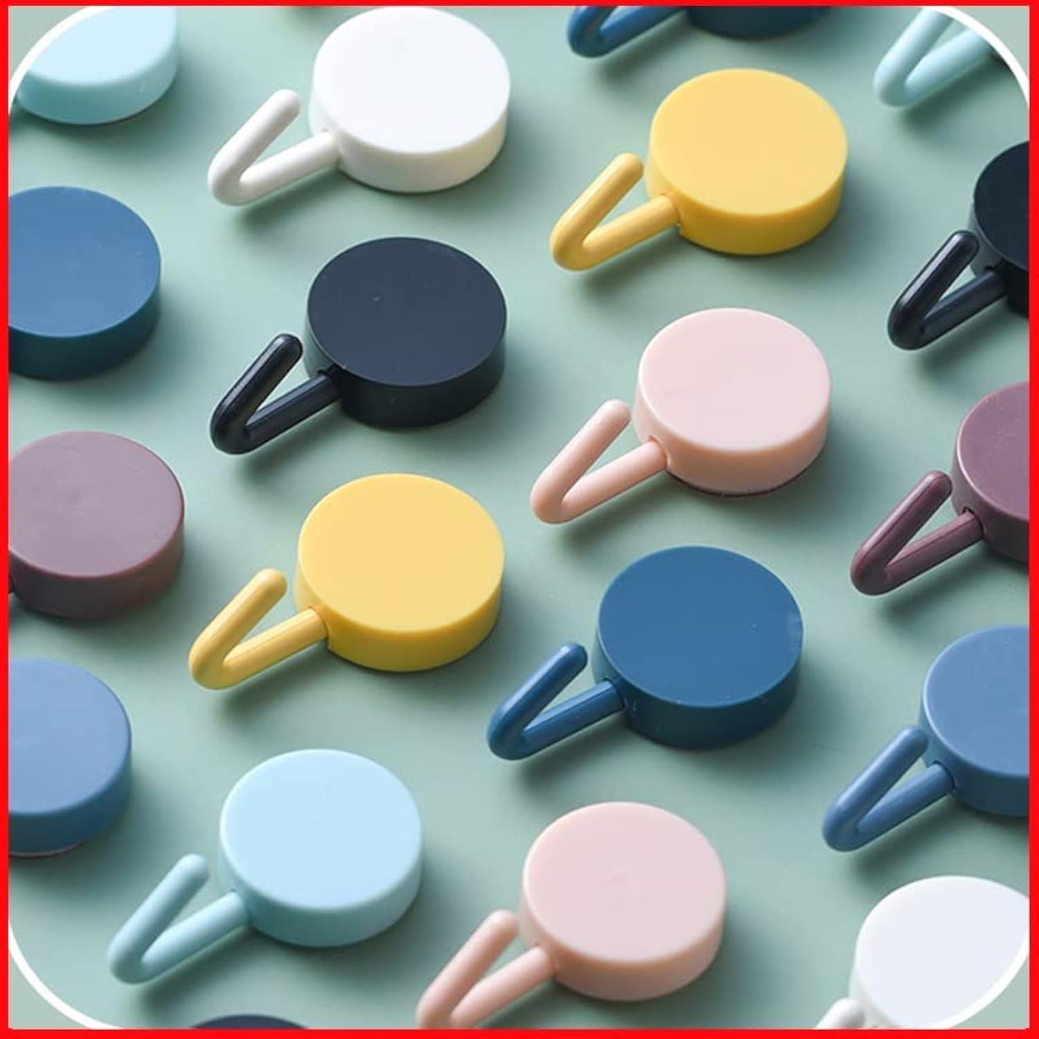 Self Adhesive Wall Hooks Waterproof Adhesive Sticky Round Hooks | Hanging Capacity 2 KG Max | Multipurpose Home Storage (Colorful Hook, Pack of 10 Pcs), Acrylonitrile Butadiene Styrene