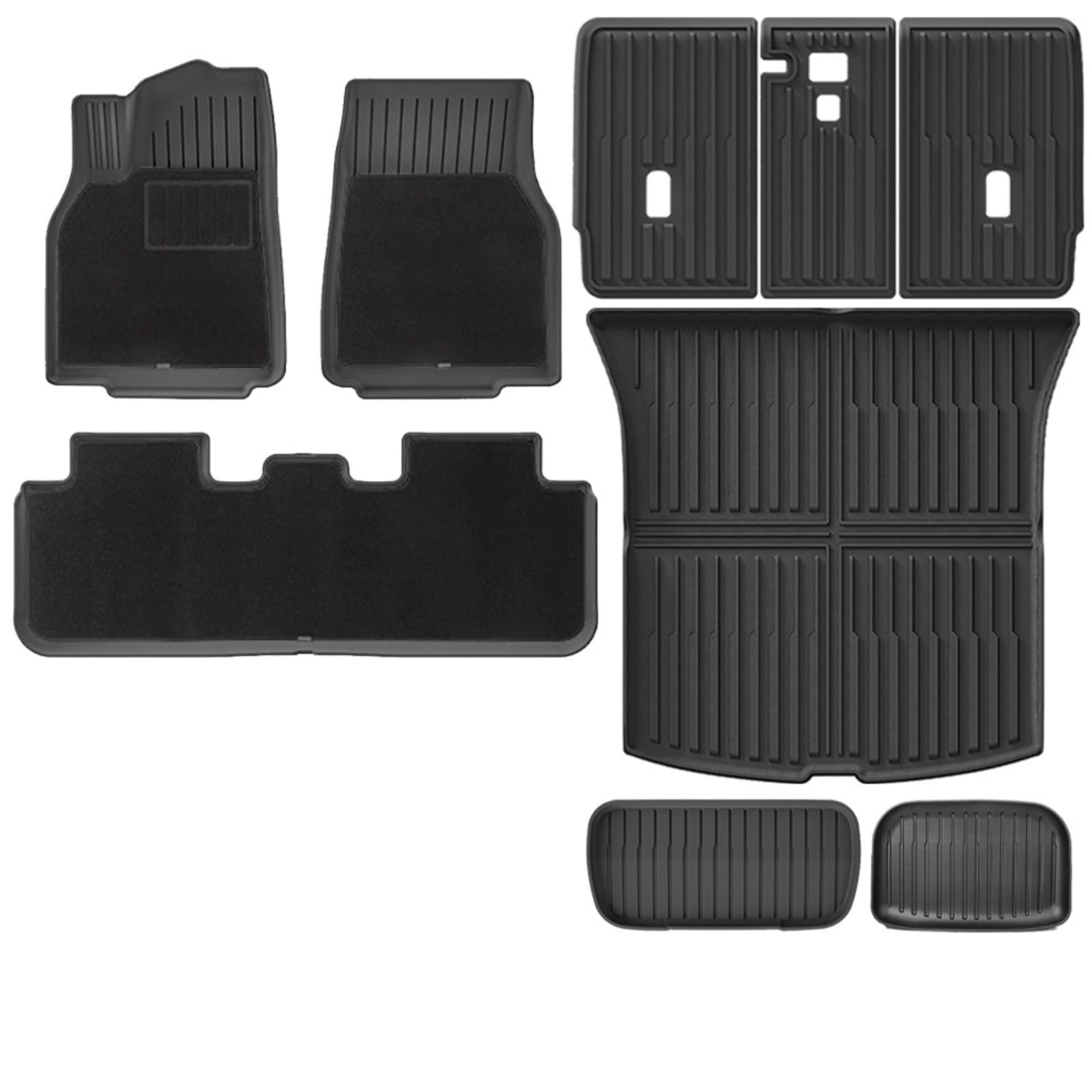 Moquette Tappetino Auto Per Tesla Per Model Y Per Juniper Per Launch 2025 Bagagliaio Tappetini In TPE Con Moquette E Rivestimento Vano Carico(DL-FTBM-12PCS,Giusto)