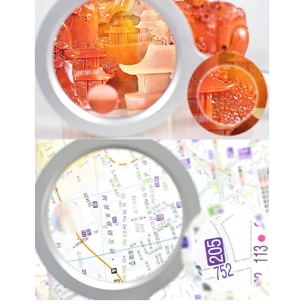 Lupa de Lectura de Mano Extragrande con luz LED, Lente Luminosa de 20 aumentos, Ideal para aficiones, Monedas, Libros, Sellos y Joyas, Color Plateado.