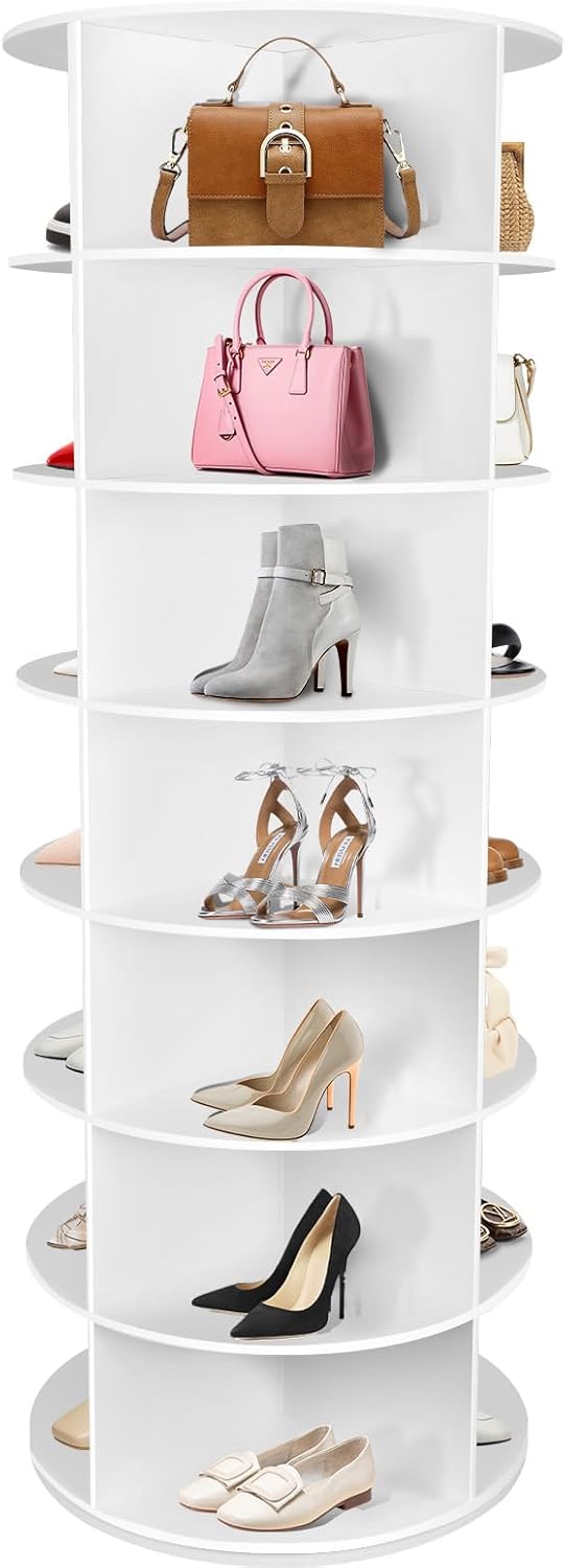 7-Tier Rotating Shoe Rack Tower for Shoes, High heels, Handbags with 28 Slots, Revolving 360 Shoe Rack Storage Round Carousel
