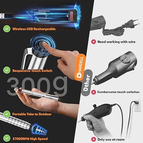 Miniatura 6 de Bolígrafo de grabado eléctrico, herramienta de grabado HARDELL 37000RPM, máquina de grabado inalámbrica USB para artistas y bricolaje, grabador