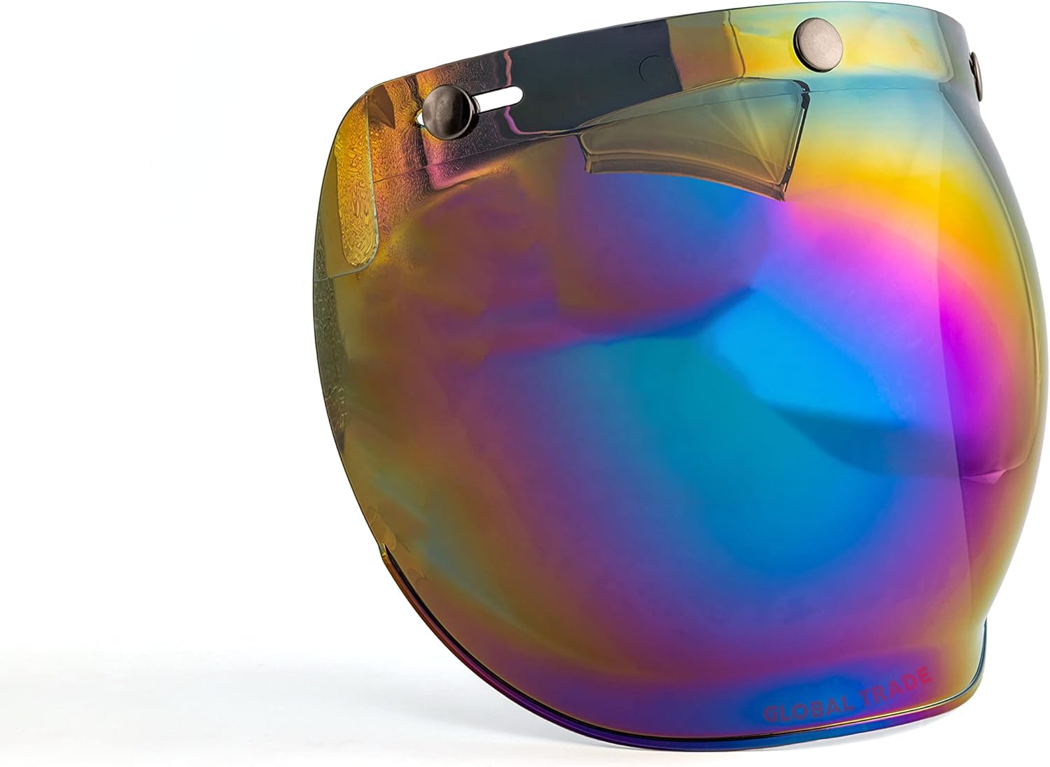 Global Trade Visera para casco de moto de burbuja con 3 botones – Visera vintage universal con 3 botones de enganche – Visera para moto Bubble Retro (Iridium)