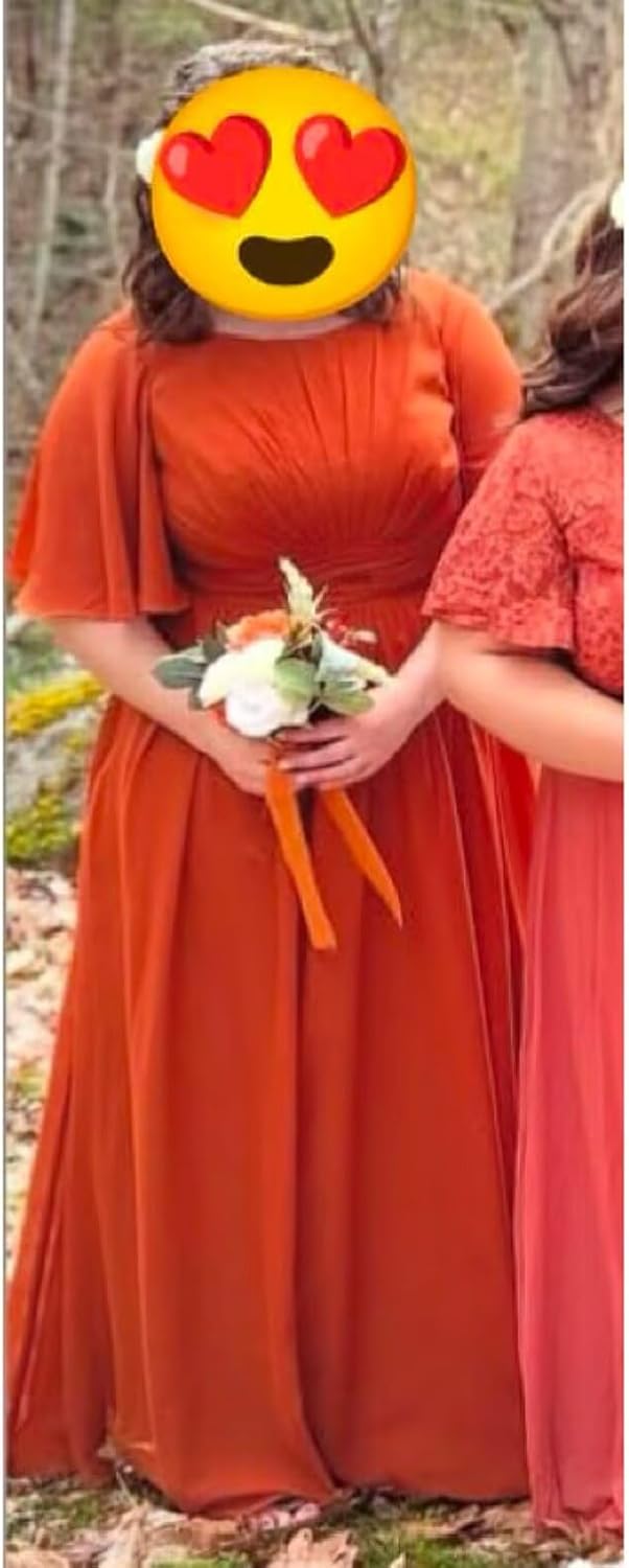 RSOETOO Flutter Sleeve Bridesmaid Dresses with Pockets A-Line Long Chiffon Formal Party Dress RON011