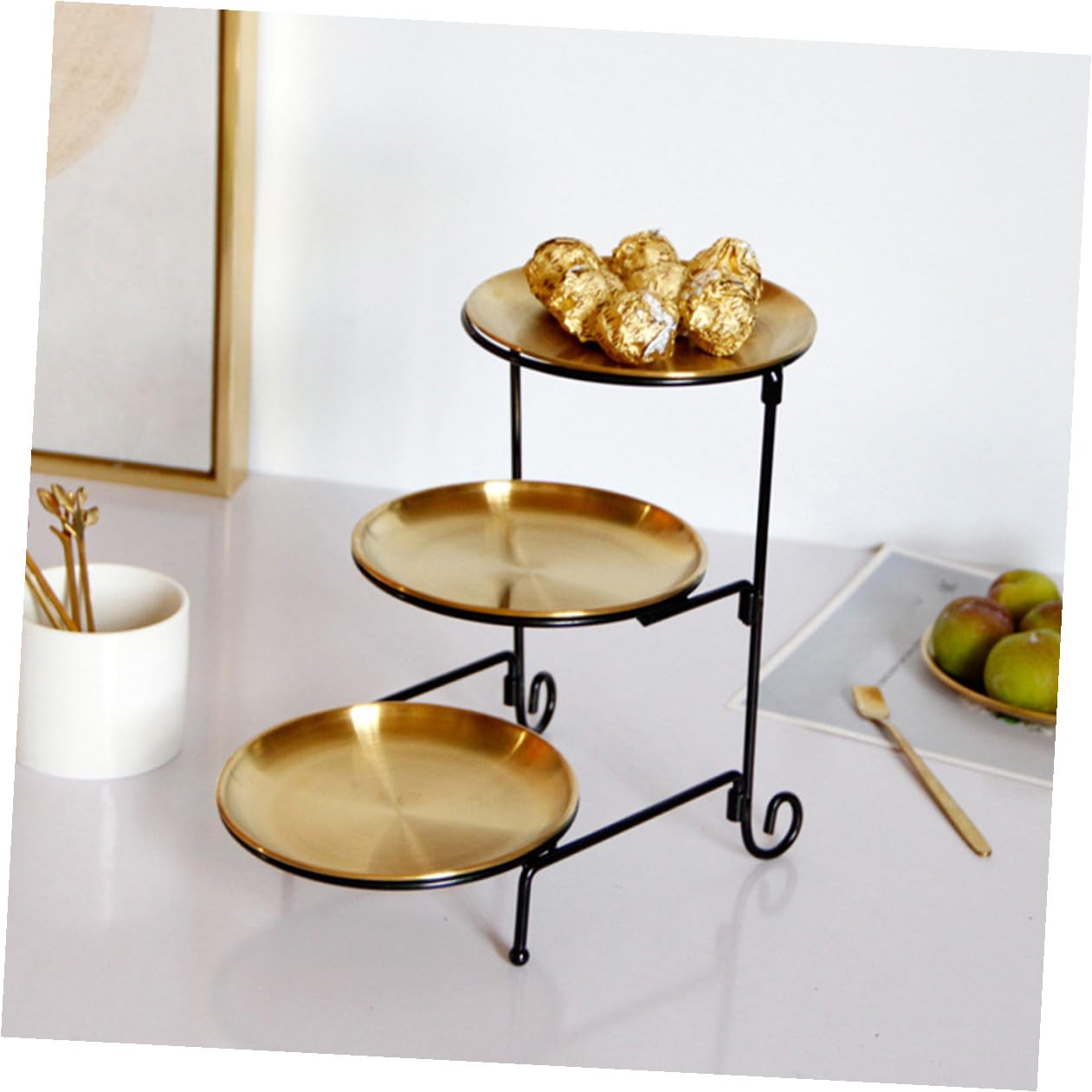 BESTYASH Alzatina 3 Livelli in Acciaio Inox Oro, per Frutta e Dolci | Portatile e Leggera, per Caramelle e Frutta Secca, Lavorazione Curata, per Picnic e Regalo