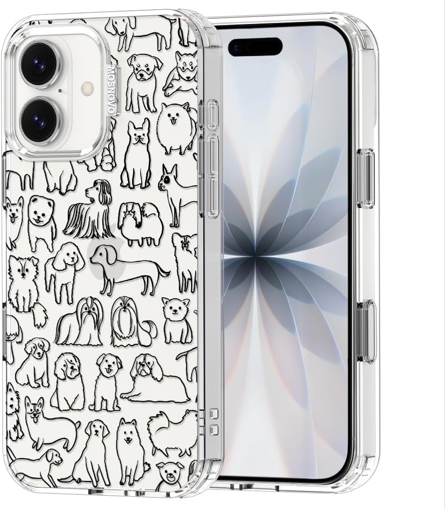 MOSNOVO for iPhone 17 Case | Military Grade 6.6ft Drop Tested | Camera Control | Clear with Doodle Dog Design iPhone 17 Clear - Doodle Dog