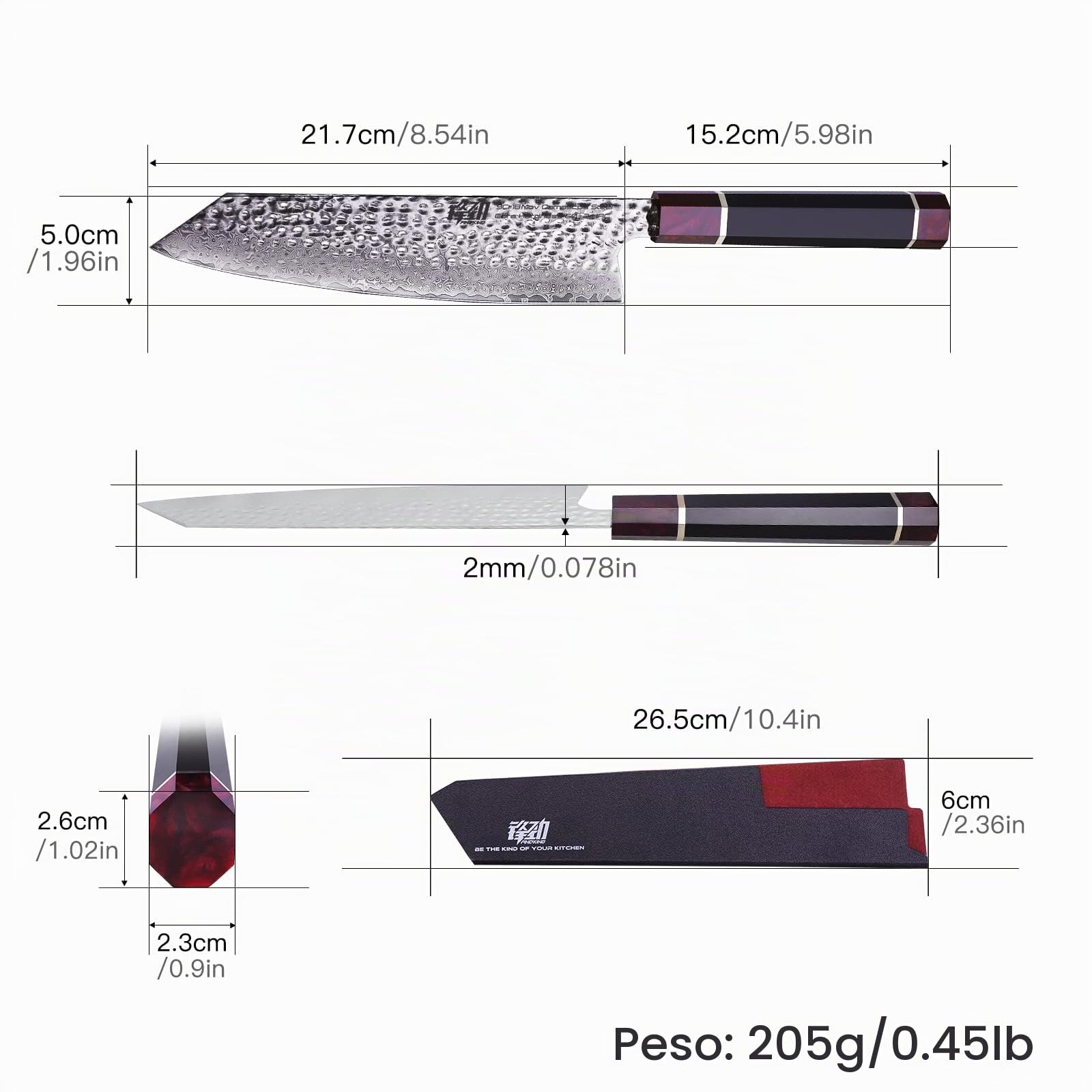FINDKING Cuchillo Kiritsuke 22cm Damasco Chef con Funda ABS Serie Eternity