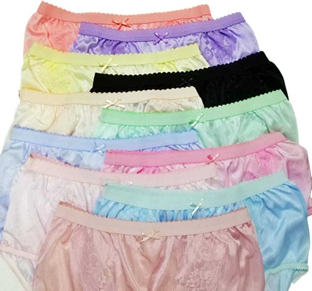 Poppip 6 Pcs Hip 36-40 Inches Sheer Nylon With Lace Granny Brief Underwear Woman Silk Panty High Full Waist Plus Size Smoothing Coverage Giant Adult Elderly