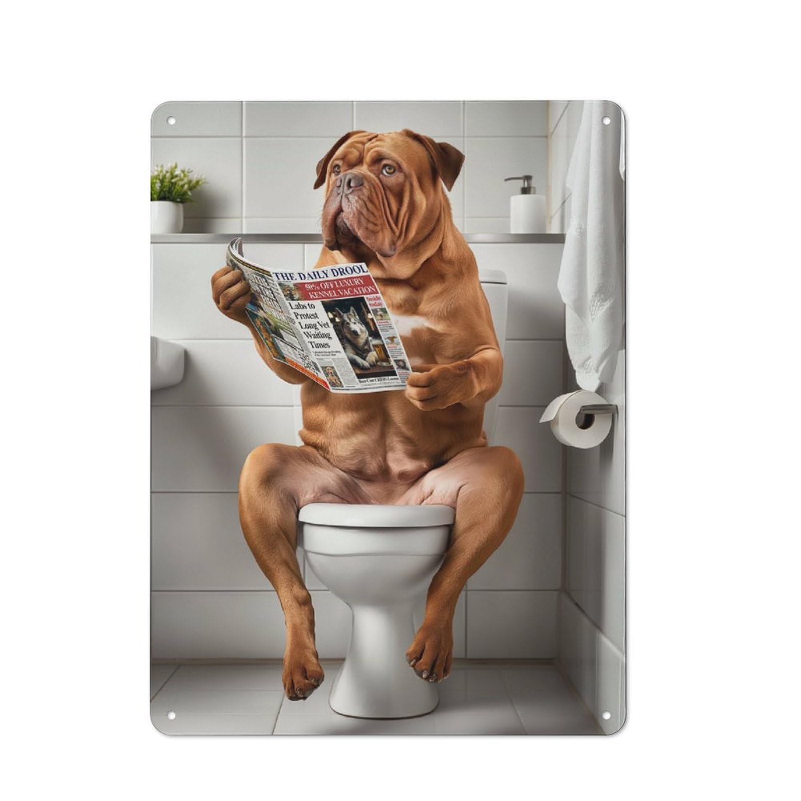 Junmoney Dogue De Bordeaux Bathroom Printed Metal Sign 40X30cm For Kitchen Or Home Bar, For Kitchen Decor Lovers, For Retro Home Interiors
