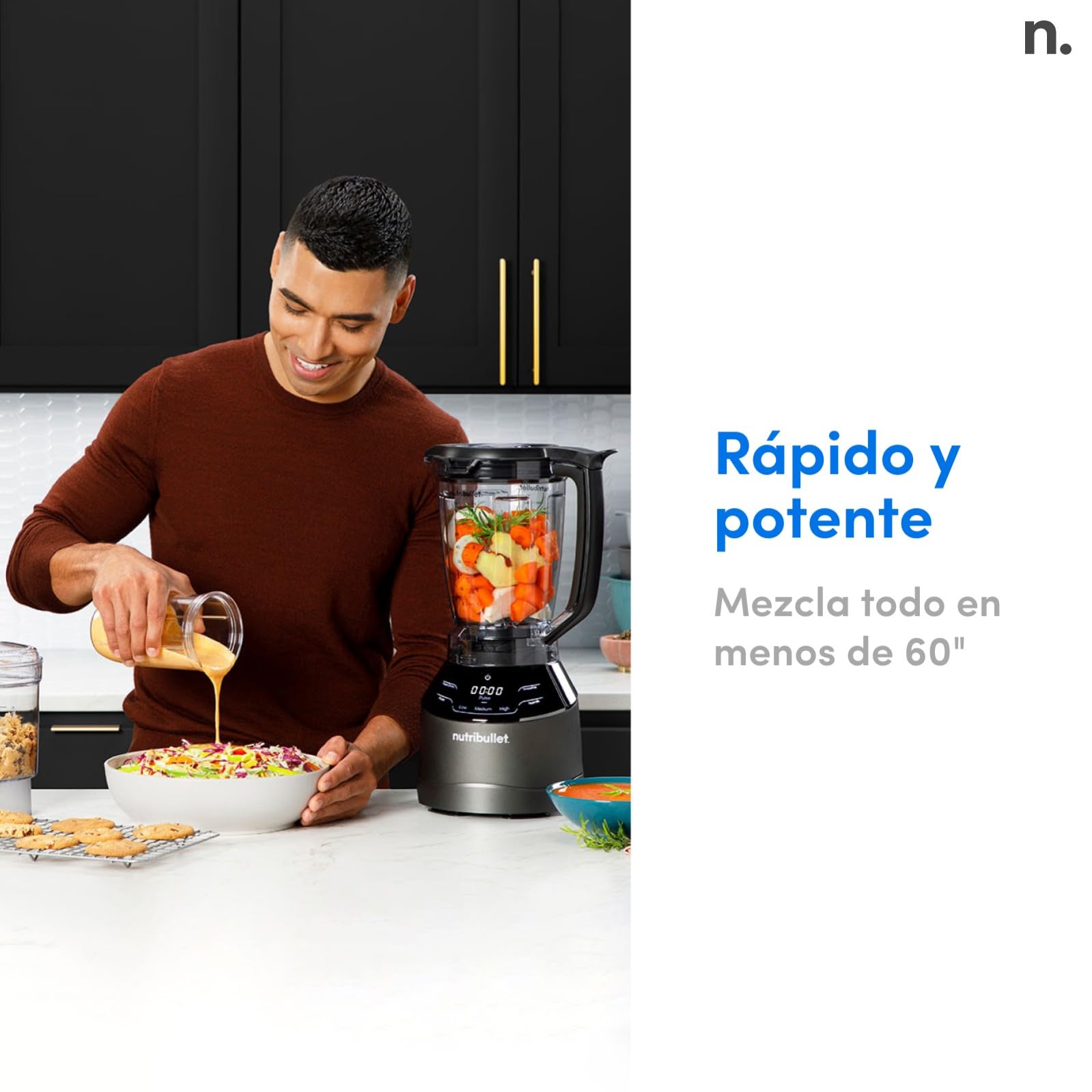 nutribullet triple Prep System, batidora eléctrica, batidora de vaso profesional multifunción, 1500 vatios de potencia, 3 electrodomésticos, negro, NBF580B