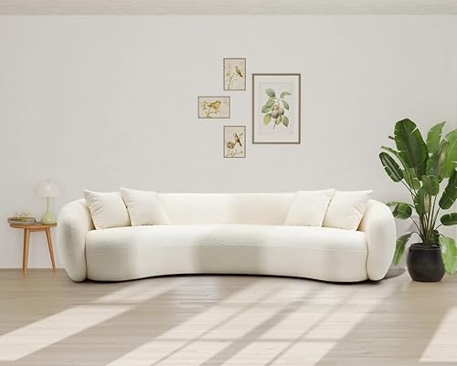 KEVINSPACE Sofá curvo de 101 pulgadas, sofá moderno de tela Boucle de 4 asientos, sofás de lujo con respaldo curvado color crema para sala de estar,
