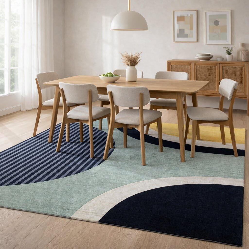 6'x10' Hand Tufted Wool Area Rug Modern Geometric Multicolor Carpet, Soft Handmade Rectangular Rug for Living Room, Bedroom, Hallway & Home Decor