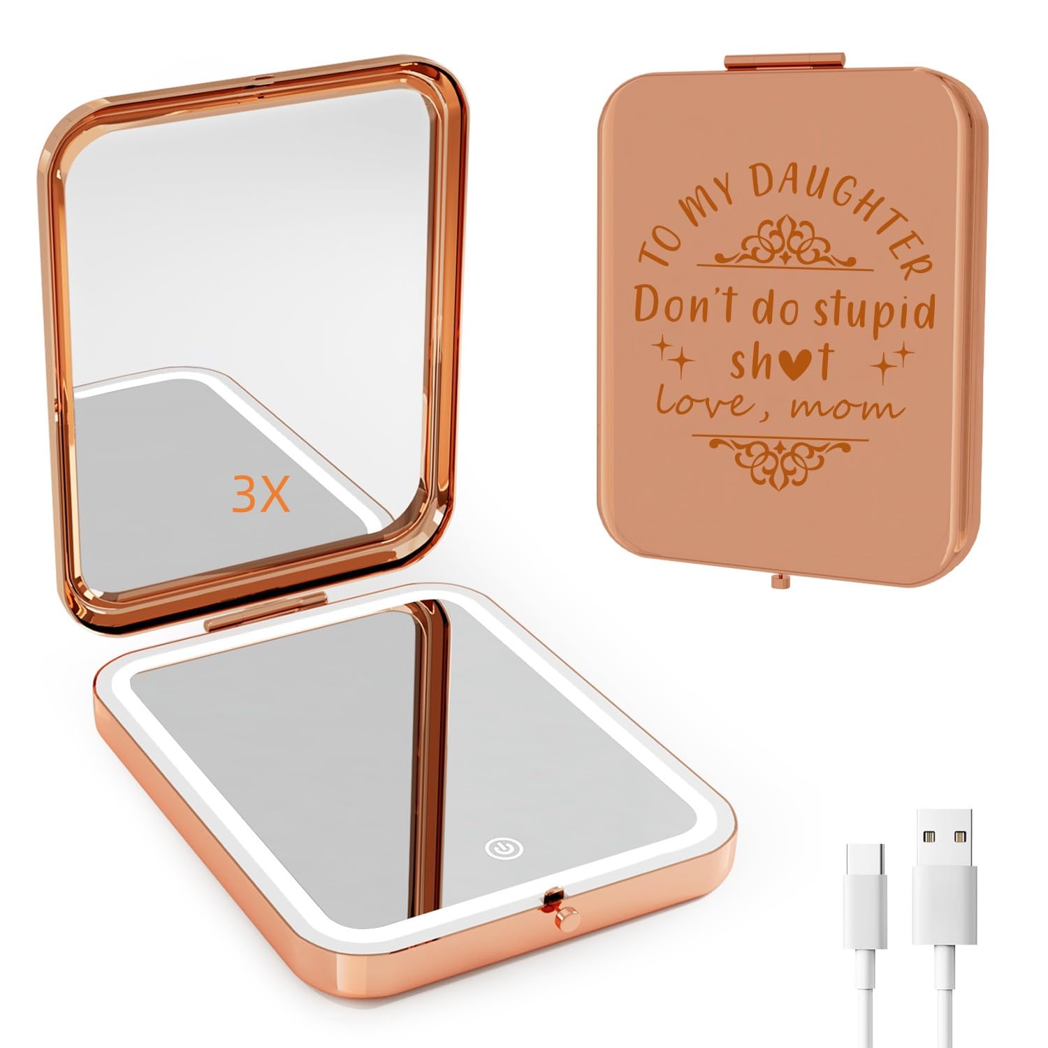 Miroir de maquillage compact à LED personnalisé pour retouches rapides sans lumière dans le sac
