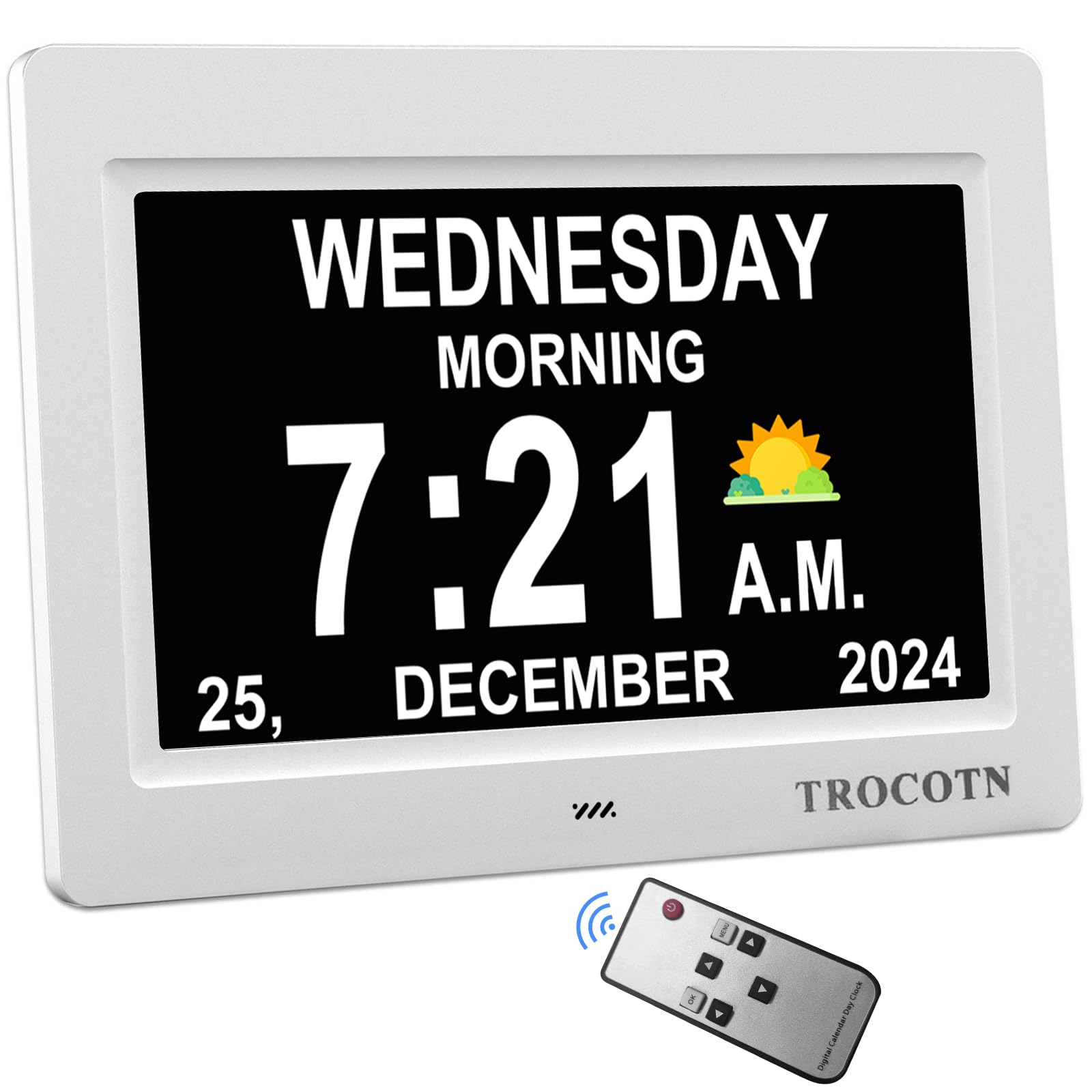TROCOTN Dementia Clock Large Display Alarm Clock with Auto DST, (White)