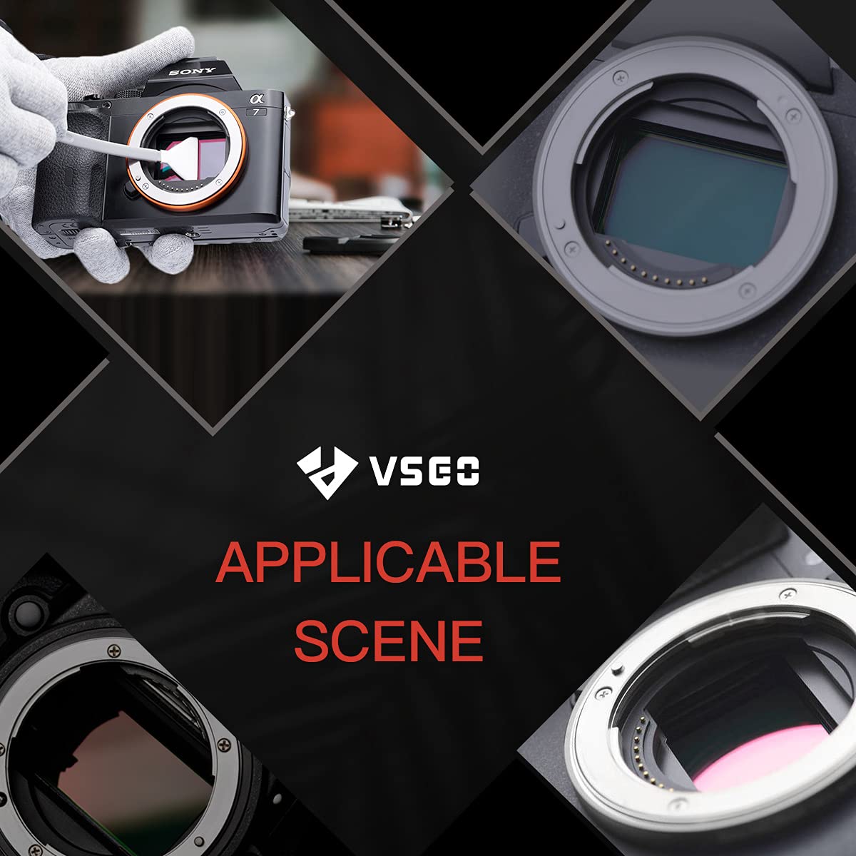 VSGO Kit di pulizia sensore mirrorless per fotocamere formato Meduim, 12 tamponi CMOS da 34 mm e detergente da 10 ml incluso (VS-S04E)