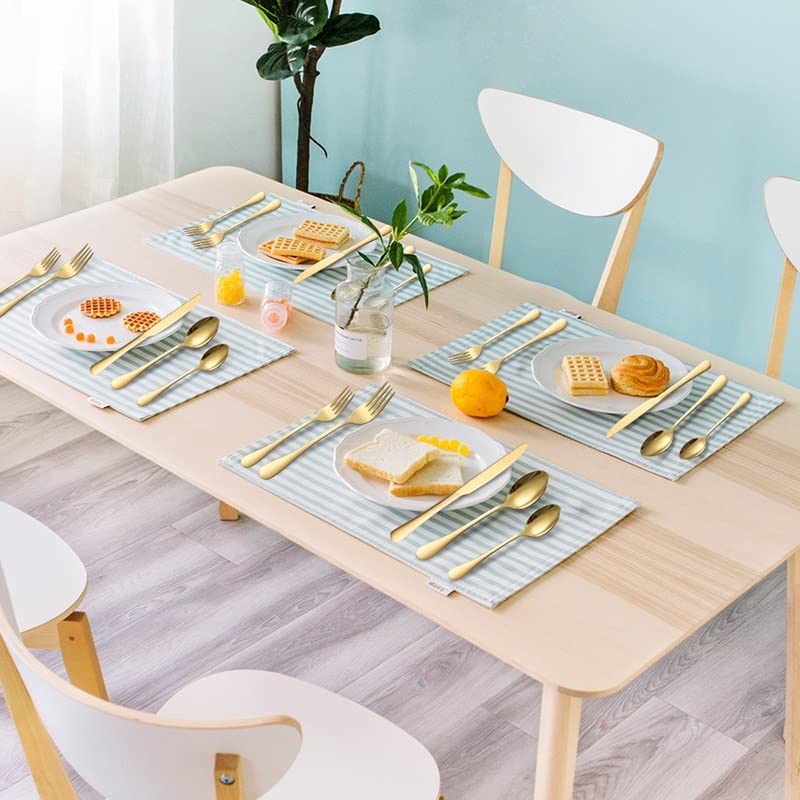 Ensemble de couverts en argenterie, 40 pièces acier inoxydable, occidentaux, couteaux à steak, fourchettes, cuillères dessert, vaisselle for 8 personnes, ensemble, doré