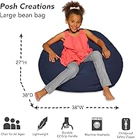 Vista 300 de Posh Creations - Puff para niños, adolescentes y adultos, incluye funda extraíble y lavable a máquina, tamaño grande de 38 pulgadas, lona con diseño